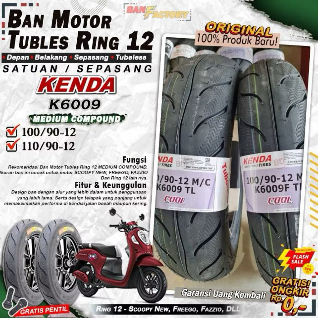 PROMO sepasang ban matic merk kenda ukuran 100/90-110/90 12