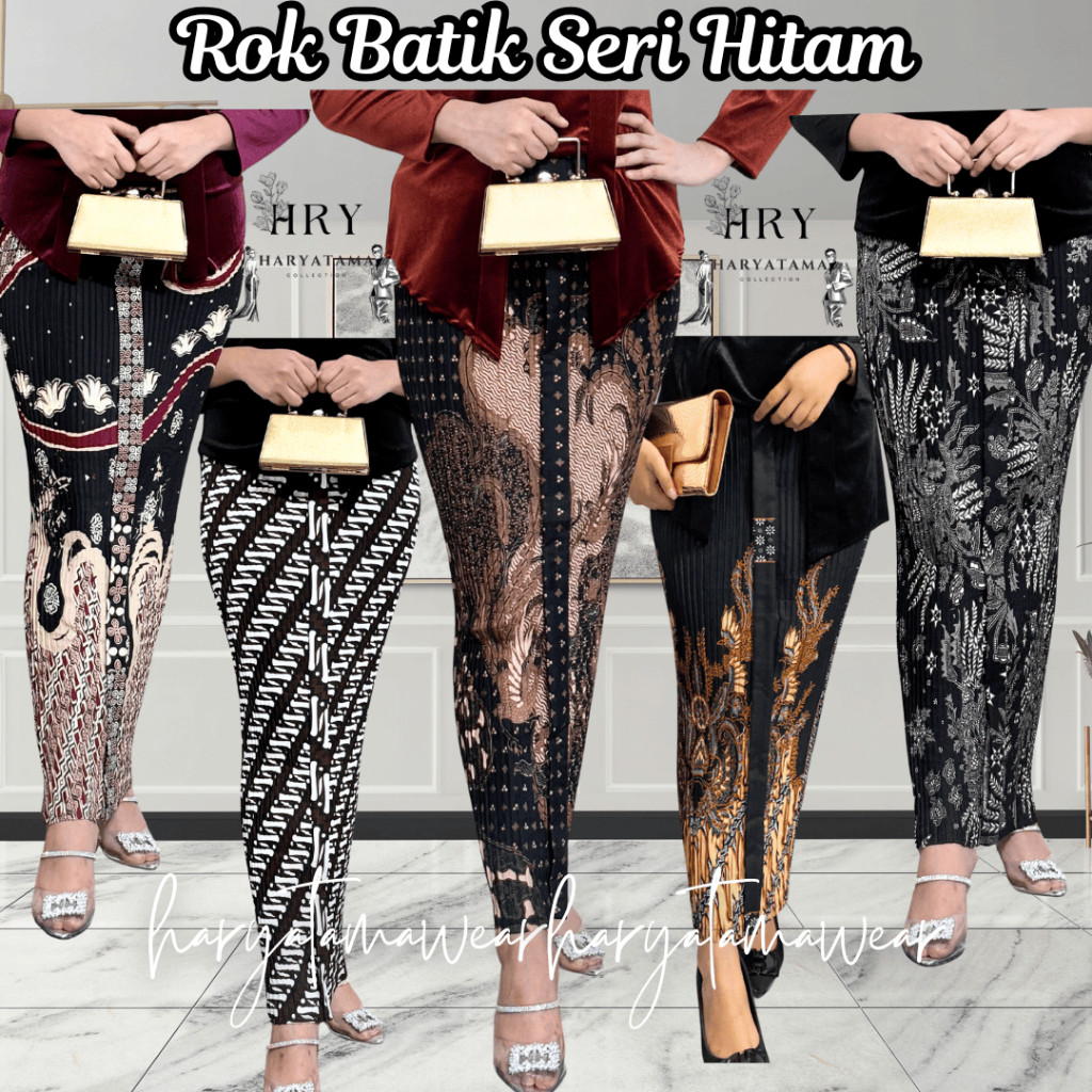 [PROMO] Rok Batik Wiru Seri Hitam -  Rok Plisket Wiron Motif Cantik - Jarik Instan