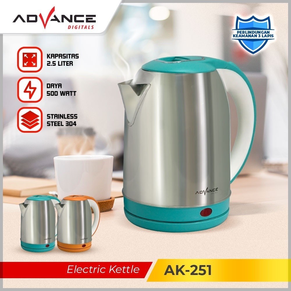 Teko Listrik Advance AK-251 2.5 Liter - Hitam, Biru, Merah, Orange, Coklat