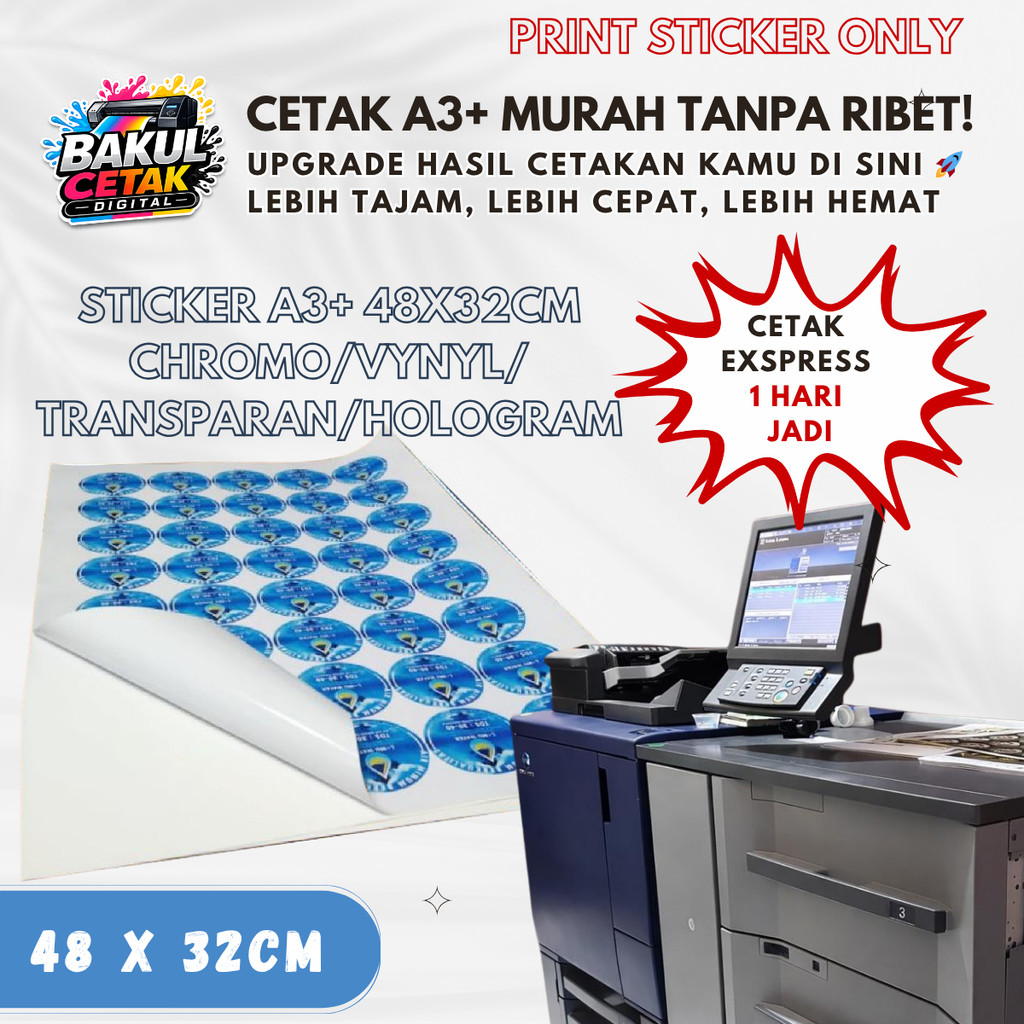 Jasa Cetak Stiker A3+ Murah | Print Stiker Label Produk A3 Plus | Vinyl Cromo Transparant