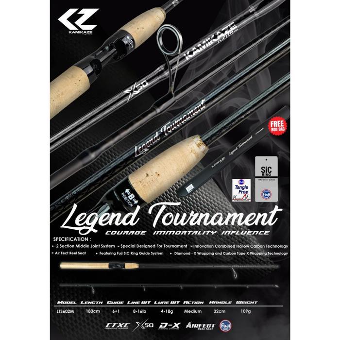 Promo KAMIKAZE Joran Spinning LEGEND TOURNAMENT LTS602M 180cm X50 Carbon Fuji SIC Ring Airfect Reel 
