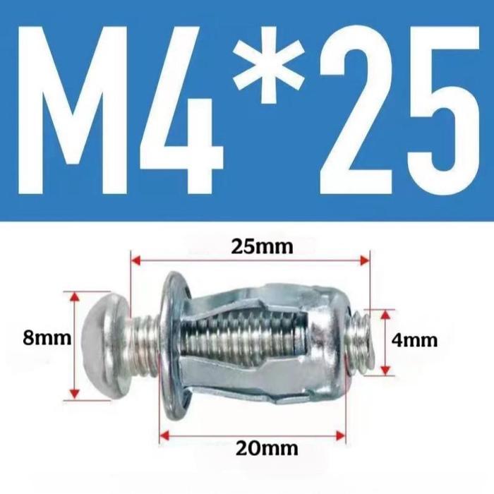 ID.BOIS 10 Pcs Jack Nut -Rivet Plat Metal Mur Baut Drat Sekrup Fisher M4 M5 M6 Skrup - M4X25MM