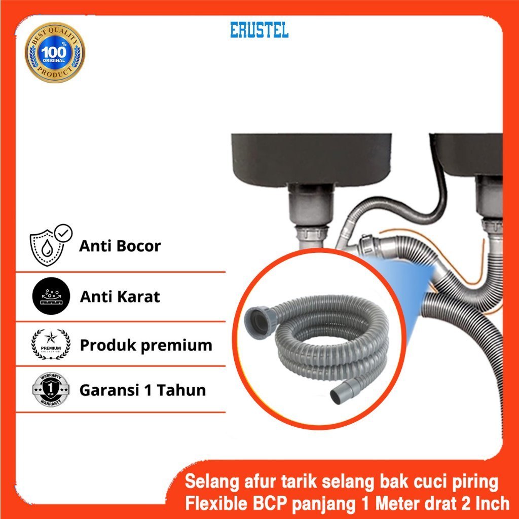 Selang Afur Bak Cuci Piring 1 Meter Drat 1/5 Inch Selang Flexible Pembuangan Wastafel Dapur Anti Boc