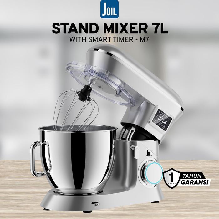 Joil Stand Mixer 7 Liter dengan Timer Off 6 Speed Mangkuk Stainless Steel Lengkap dengan 3 Alat Peng