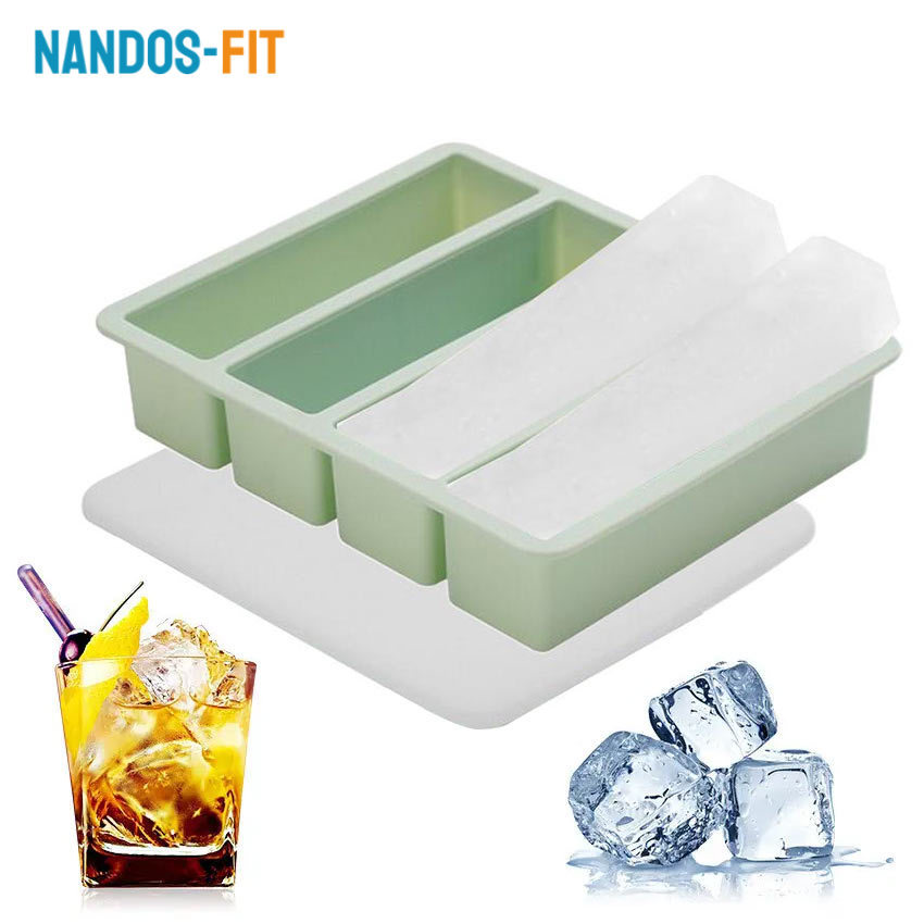 NANDOS-FIT Cetakan Es Batu Silikon 4 Grid Jumbo / Ice Cube Tray Food Grade Dengan Tutup / Lentur Mud