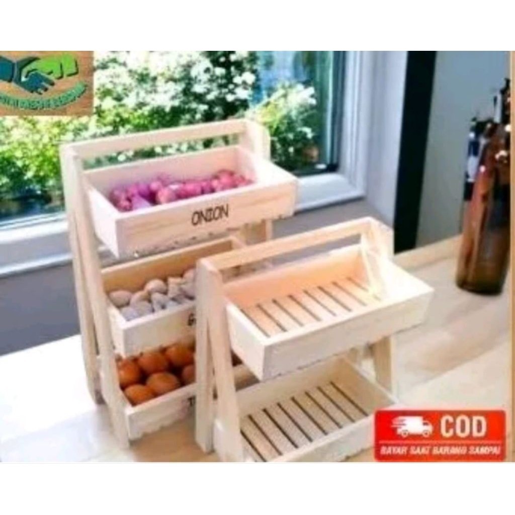 Rak bawang susun kayu kekinian/rak bumbu dapur minimalis serbaguna(RAK BUAH)