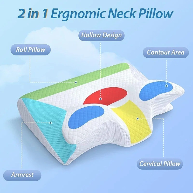 1pc Memory Foam Cervical Pillow, 2 in 1 Ergonomic Contour Orthopedic Pillow for Neck Pain, Contoured