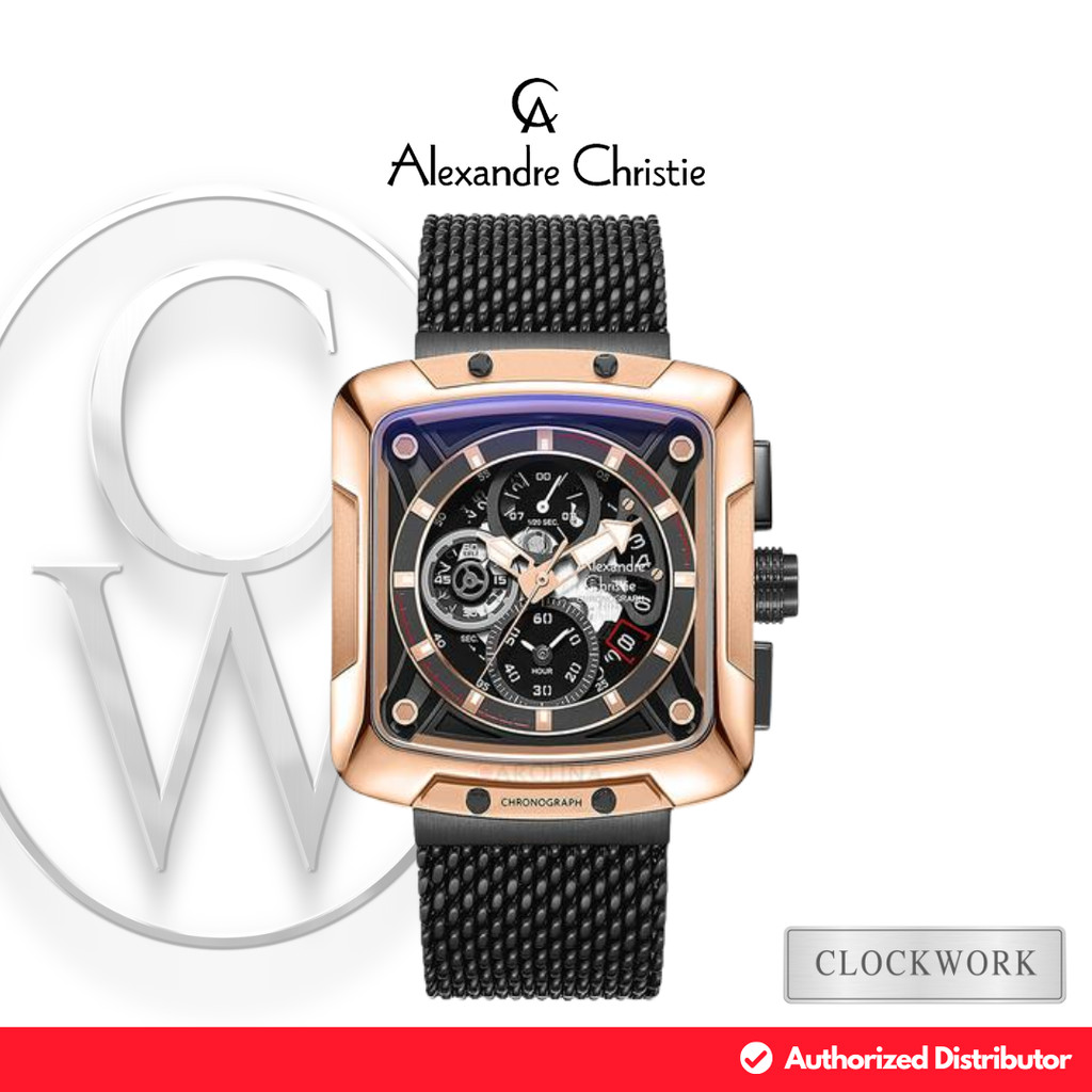 Jam Tangan Pria Alexandre Christie AC 3030 GCBBRBA Rantai Mewah Formal Hitam Kombinasi Rosegold