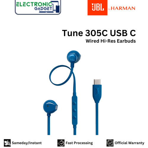 JBL Tune 305C USB C Wired Hi-Res Earbud Headphones