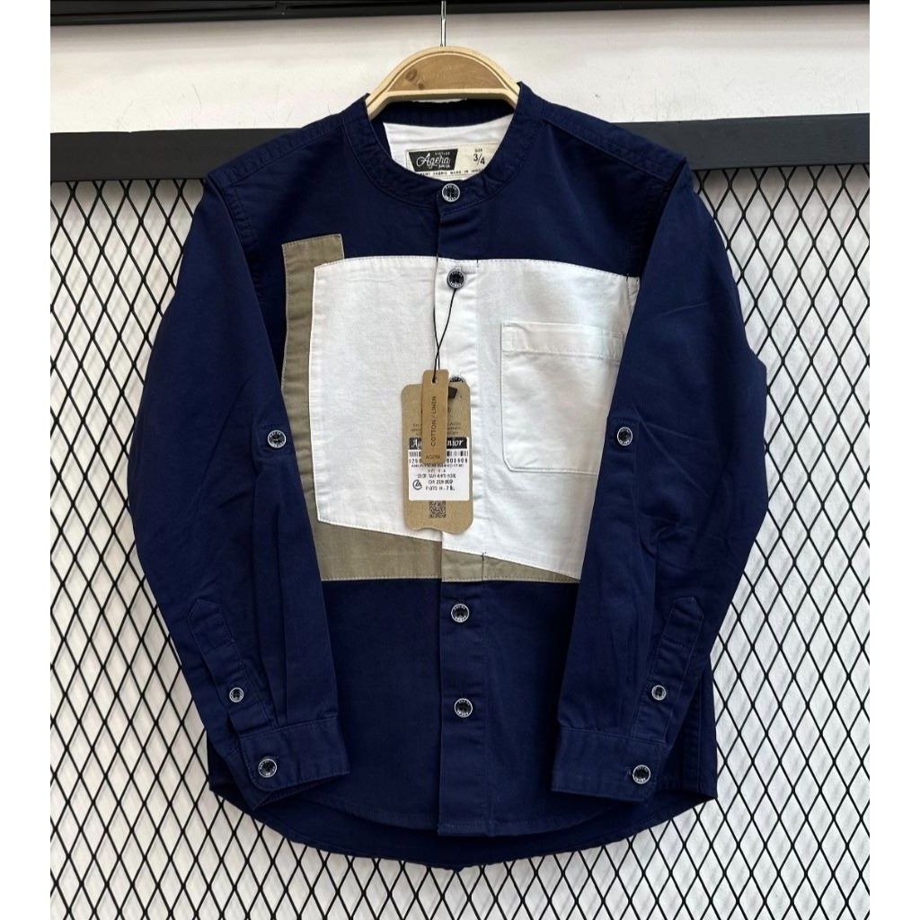 GANGSASHOP  Kemeja Koko Anak Agera Junior Kemeja Koko Kombinasi Tangan Panjang