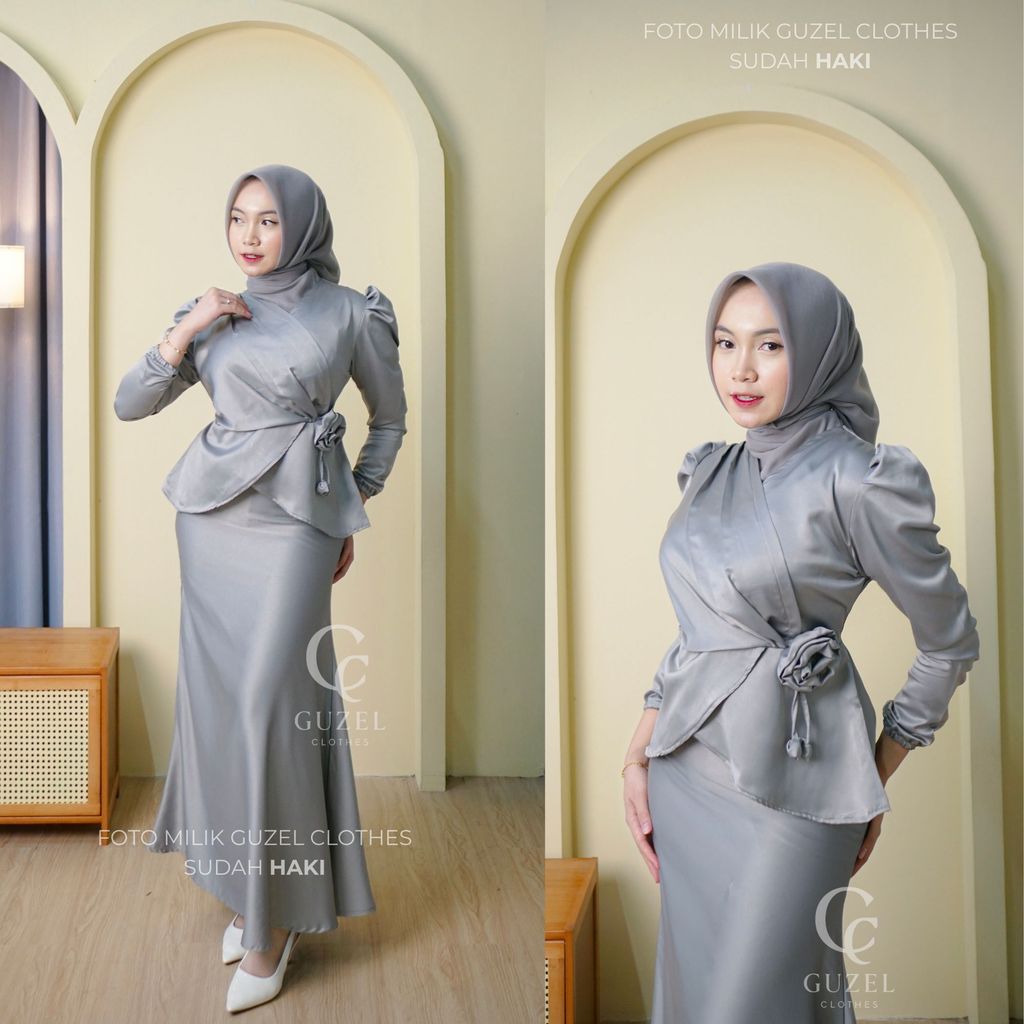 GUZEL-Dress Luna One Set Satin Silk Premium Modern Wanita Kondangan Body Fit Lebaran