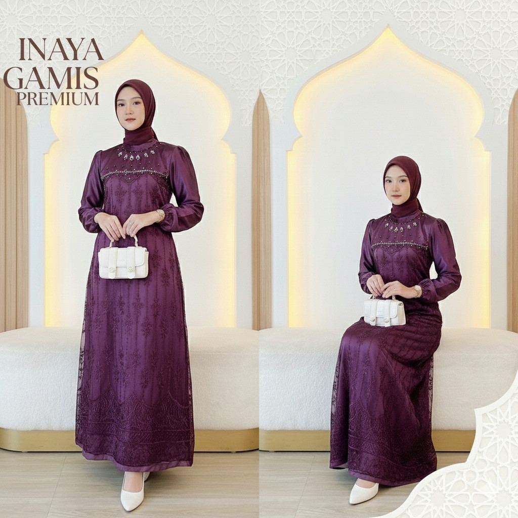 Gamis Brukat Premium Satin Silk Gamis Brukat Payet Elegan Mewah untuk Lebaran Idul Fitri 2026 Gamis 