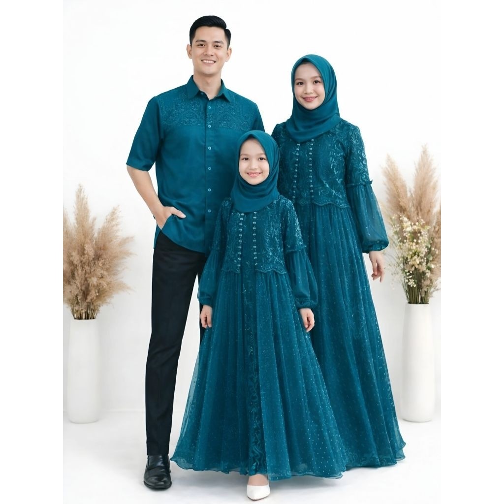 Serambit Couple Gamis Lebaran Keluarga Rakana Baju Pesta Brokat Mewah Muslim Sepasang Ayah Ibu dan A