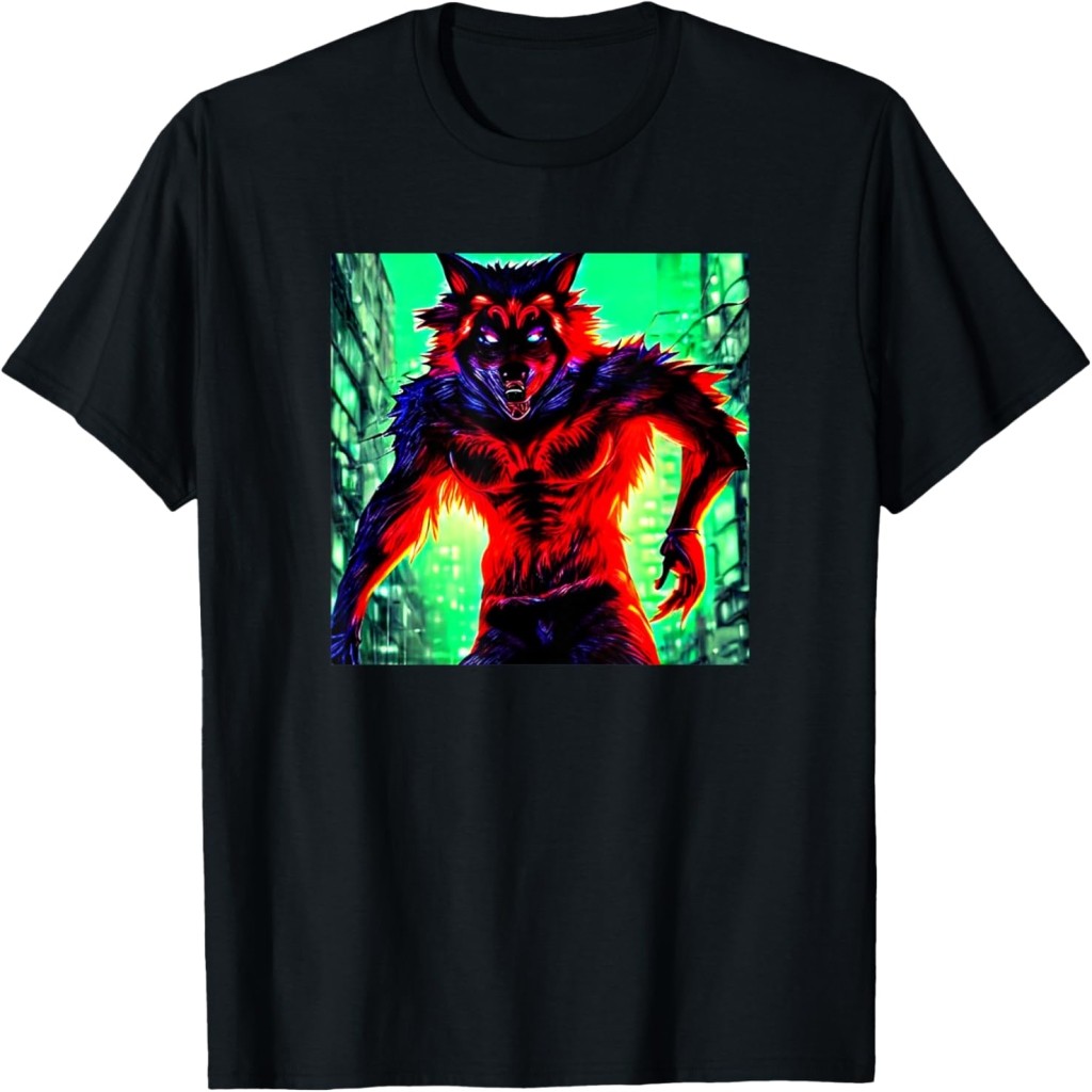 LAZY BIRD Kaos Werewolf Bulan Motif Ilustrasi Werewolf