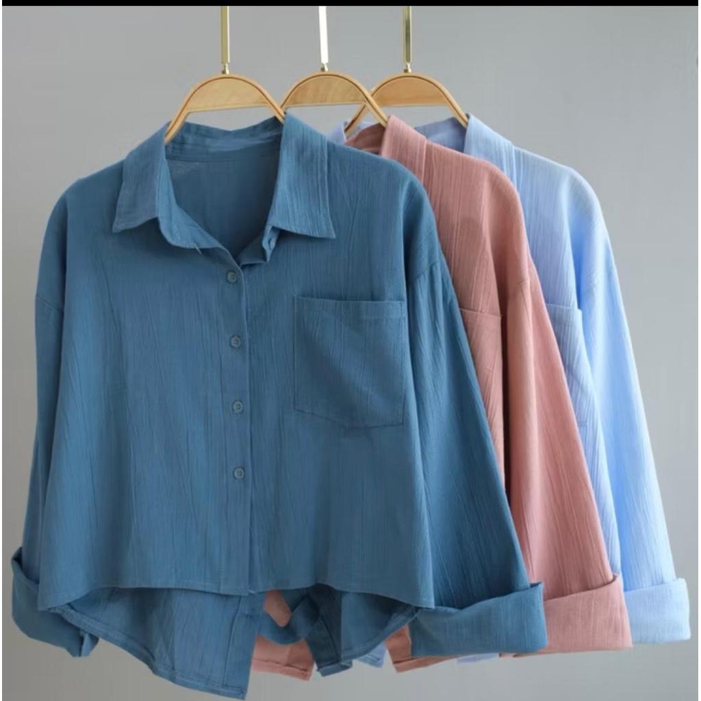 kemeja wanita crop topkorean staily/blose kemeja wanita lengan panjang/kemeja wanita polos/atasan wa