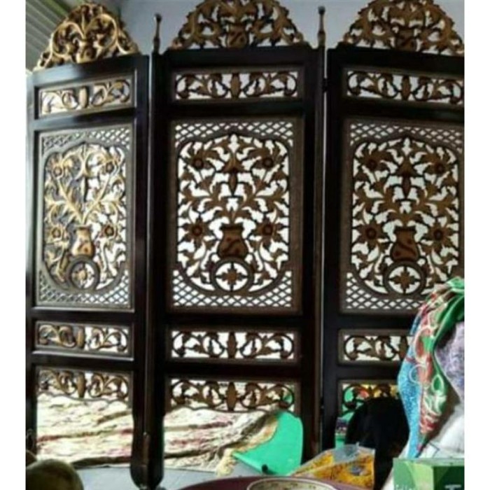 Free ongkir  ( FREE ONGKIR JAWA ) Sketsel penyekat ruangan rono antik ukir jati - Sketsel, Pintu 3 >