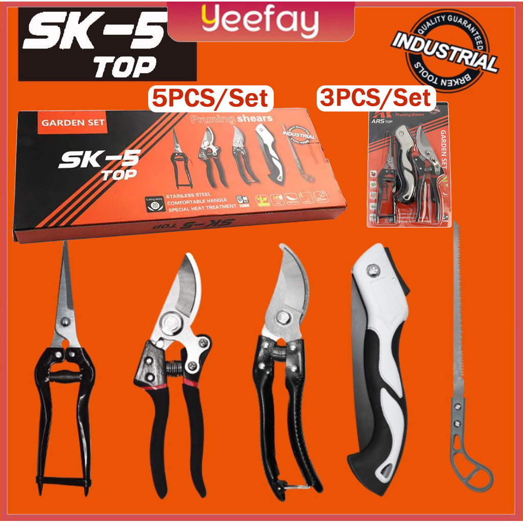 [COD]5PCS/3PCS Alat Pemangkas Kebun / Set Gunting Dan Gergaji Dahan Ranting Batang Garden / Set Alat