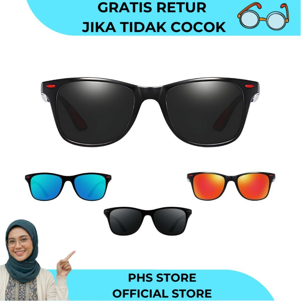 (PS) Kacamata Hitam Pria Laki-laki Kacamata Matahari, Kacamata Keren Gaya