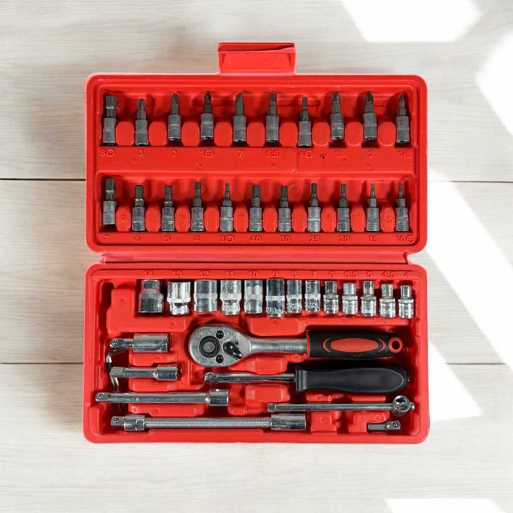 Shun Da Set Kunci Sok Reparasi Mobil Chrome Vanadium 46in1