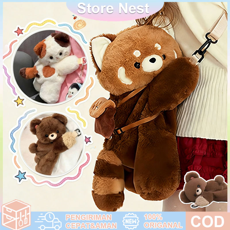 Tas Ransel Raccoon Lucu Tas Selempang Boneka Berbulu Tas Ransel Boneka Lucu Tas Plush Wanita Tas Sel