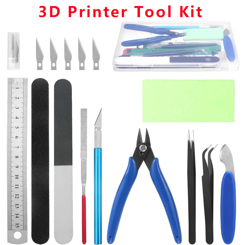 9/11/21/24/32pcs Set Alat Printer 3D Pisau Pemotong Pengikis Pinset Tang Jarum Pembersih Nozel Set P