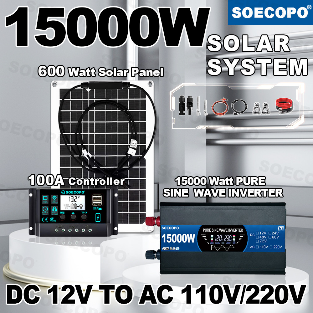 15000W Peak Pure Sine Wave Inverter Rade 1400W Solar System Complete Kit Flexible Panel Controller 1