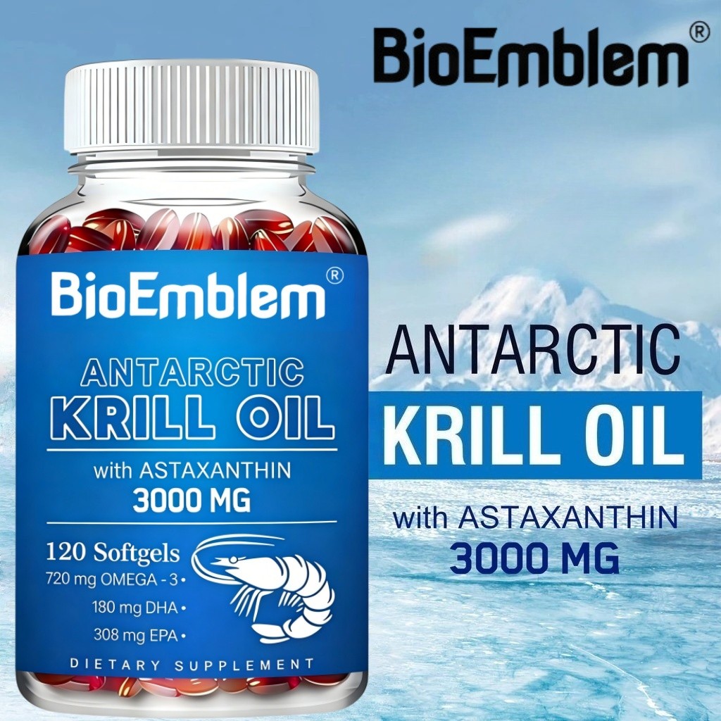 BioEmblem Botol Biru 120bulir Suplemen Minyak Krill Antartika - EPA, DHA, Astaxanthin & Fosfolipid -
