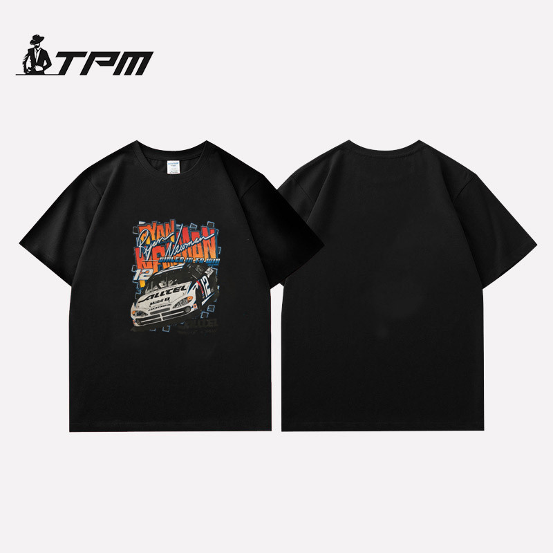 kapas murni TPM T-shirt Oversize Nascar Vintage Print Pattern Atasan Kaos Pria dan Wanita