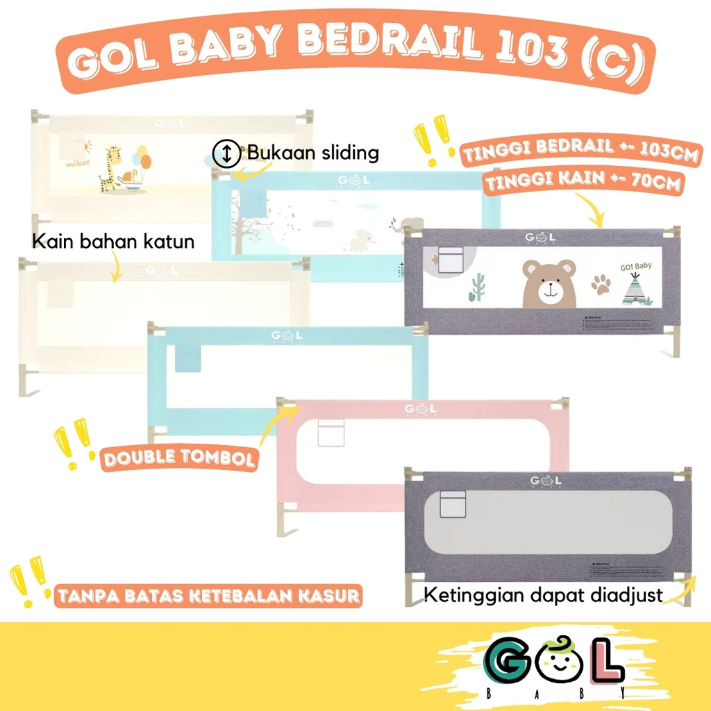 GOL Baby Bedrail Pembatas Pengaman Pagar Kasur Ranjang Tidur Bayi Anak Bed Rail Fence Safety Safe Gu