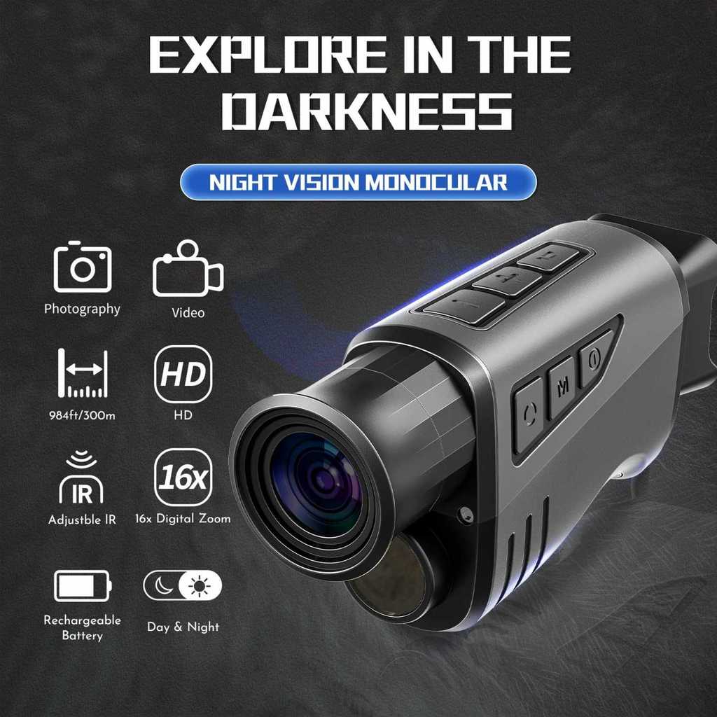 AShop Teropong Monocular Digital Night Vision 16x Zoom 1080P 1500mAh