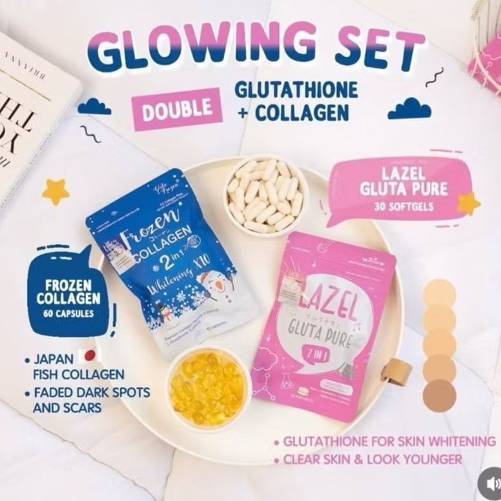 FROZEN + LAZEL THAILAND | 2IN1 GLUTAHIONE + COLLAGEN DOUBLE SET GLOWING 100% ORIGINAL TOKO  PATENPUN