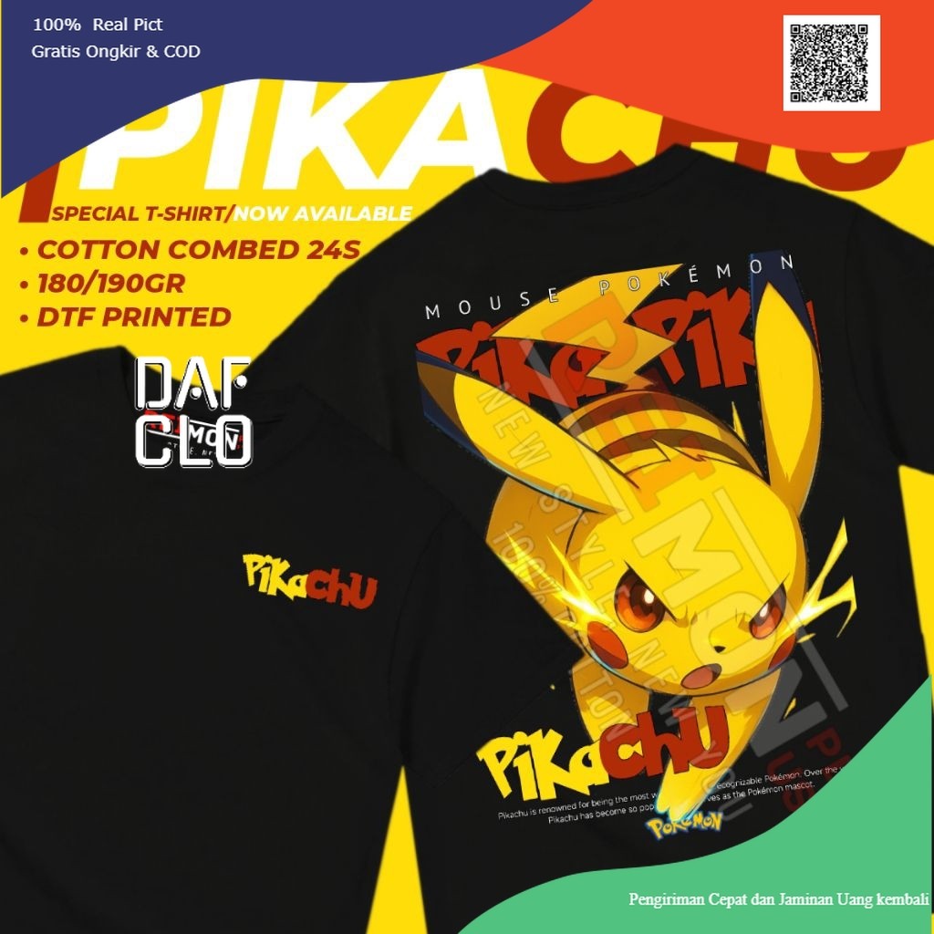 T-Shirt / Kaos Baju Anime Game Pikachu Pokemon d1