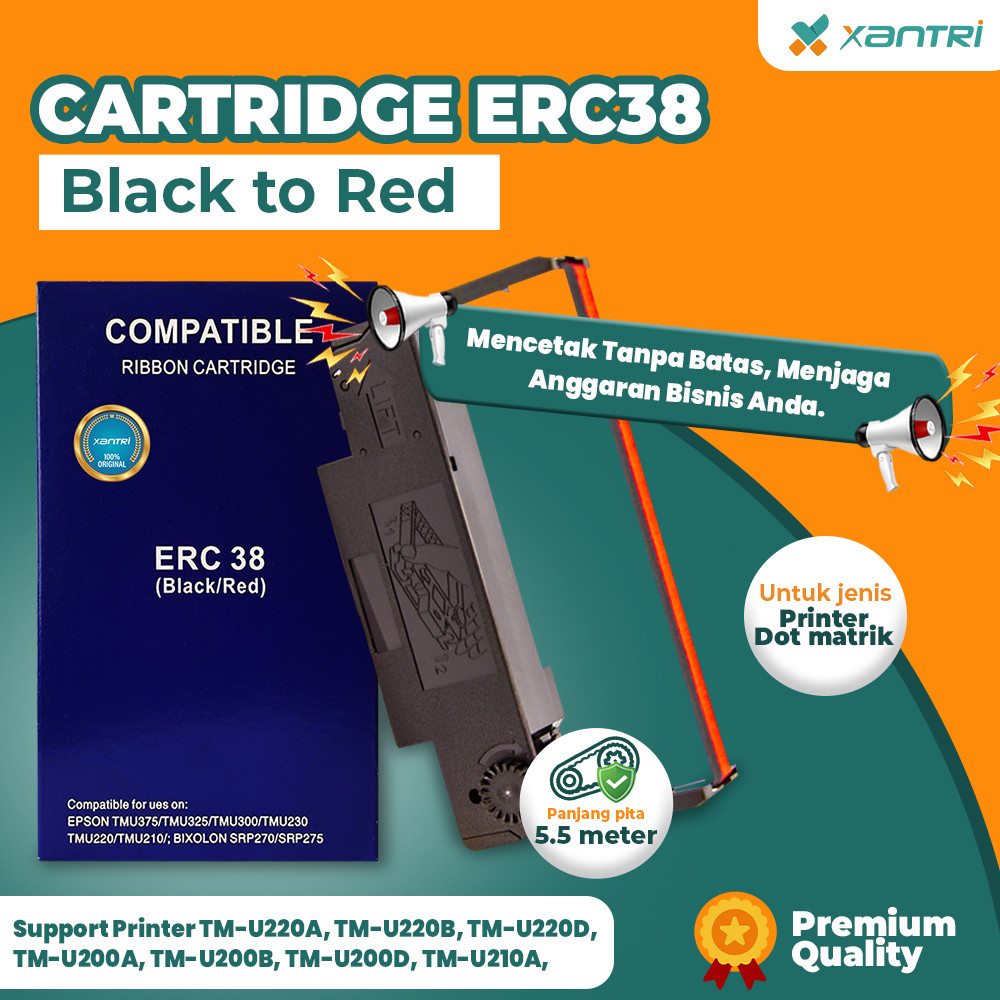 Xantri - Ribbon Cartridge Pita ERC-38 B ERC38 Printer Compatible For Epson TMU220 TM-U220A TM-U220B 