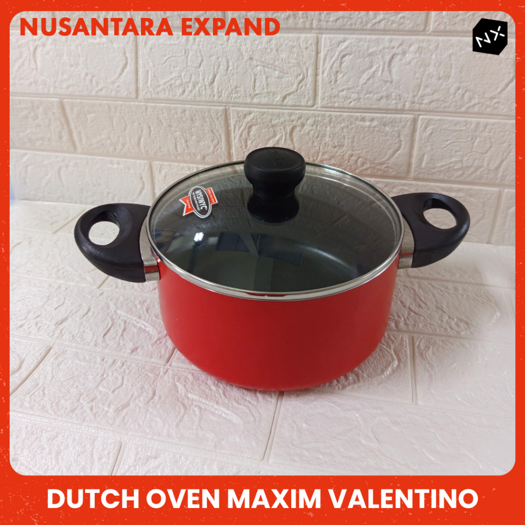 Panci Teflon Anti Lengket Merk Maxim Valentino + Tutup Kaca Dutch Oven  Steamer Set Bisa Cod