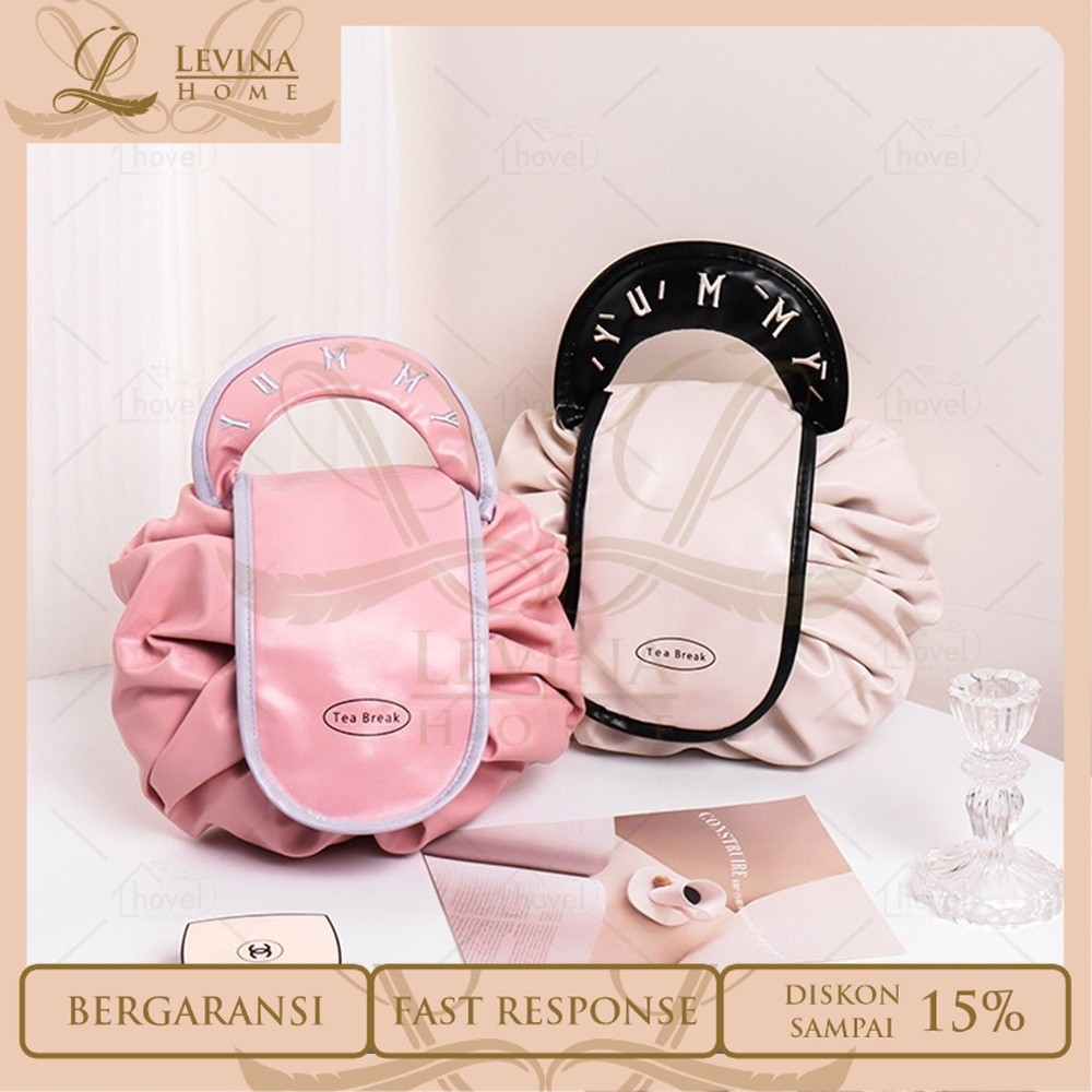 Tas Make Up Travel Model Tali Serut Penyimpanan Skincare Kosmetik Organizer Wanita [Levina Home]
