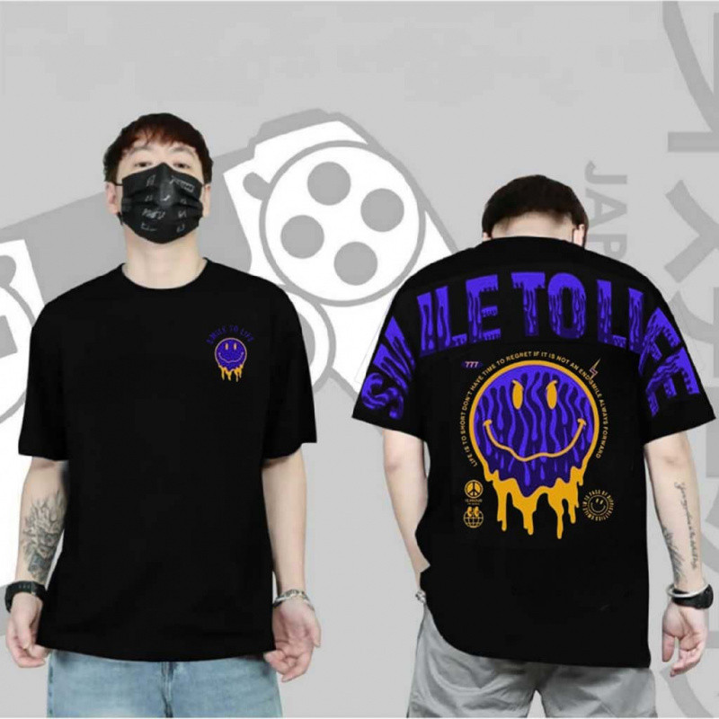 Kaos Distro Unisex "Smile to Life" - Sablon Tulisan Punggung Kekinian & Banyak Motif Warna, Viral & 