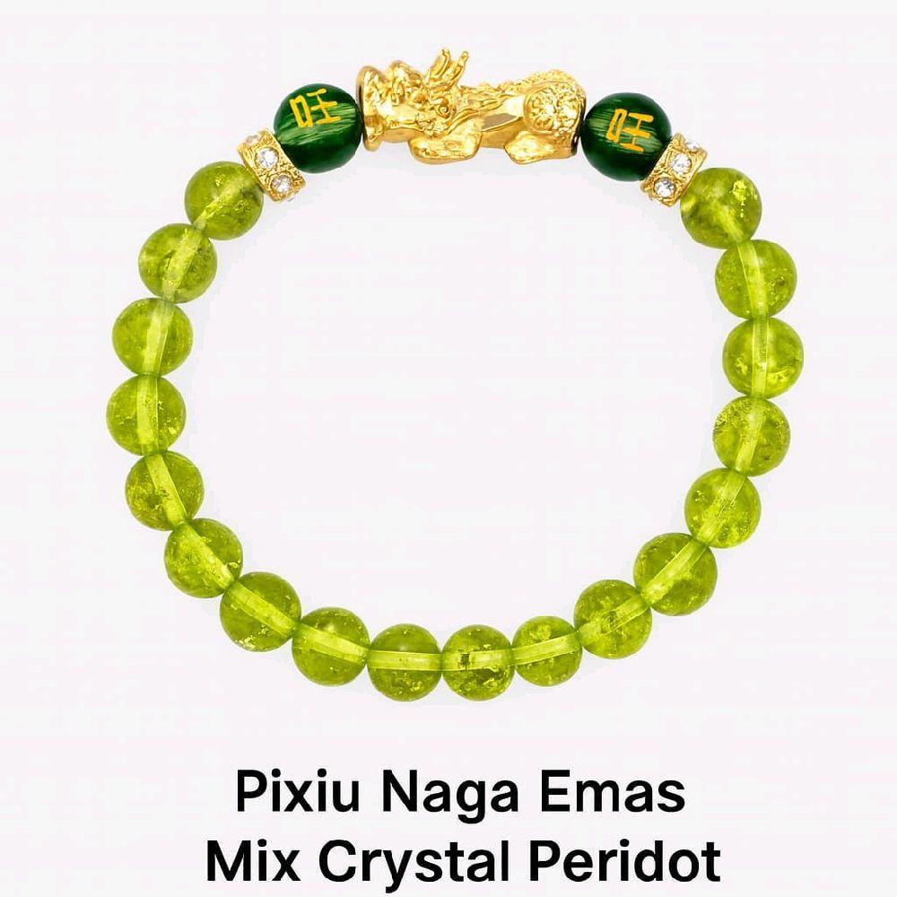 PIXIU NAGA EMAS MIX PERIDOT - Gelang Pixiu Naga Emas Mix Crystal Peridot