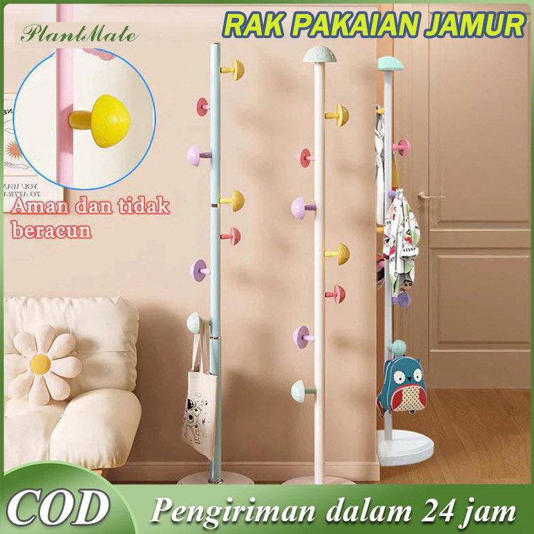 Tahan Karat Rak Mantel KamarTidur Minimalis AlasBulat Aesthetic Rak Gantungan Baju berdiri Topi Tas