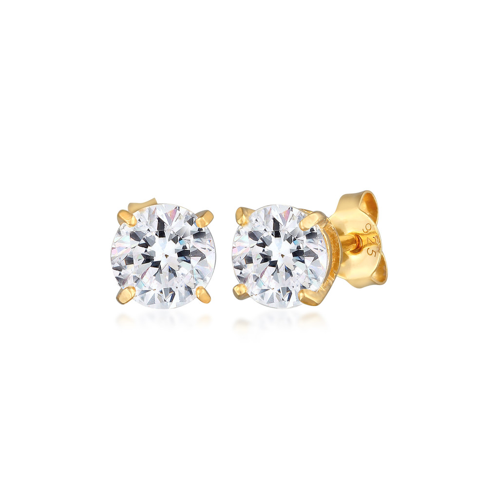Kuzzoi Anting Stud Pria Perak 925 Lapis Emas Kristal Putih Original Premium Timeless