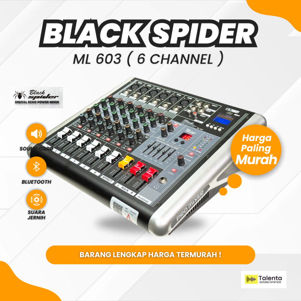 Power Mixer Black Spider ML 603 Power Mixer 6 Channel Murah Original