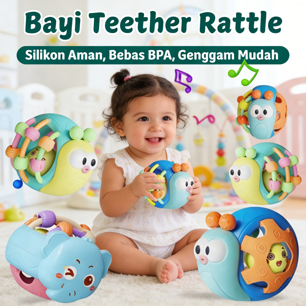 Bayi Teether Rattle Silicone/Silicone Mainan Anak Bersuara Karet Genggam Mainan