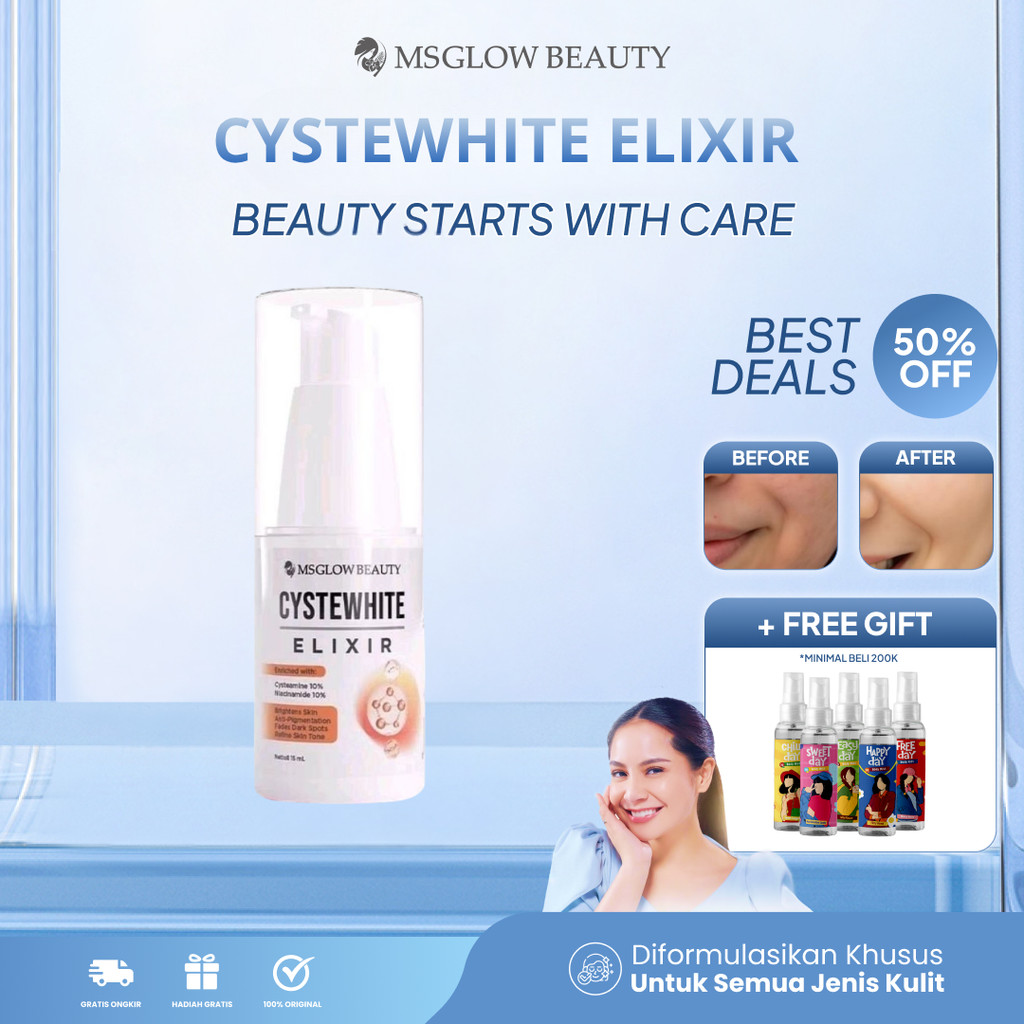 MS Glow CysteWhite Elixir Serum Untuk Flek Hitam Melasma Mencerahkan Wajah Meratakan Warna Kulit