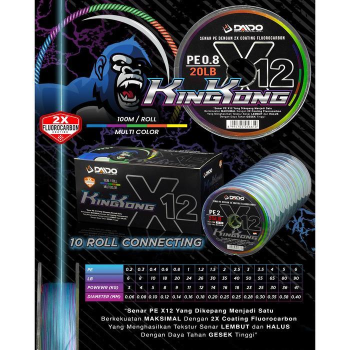 SENAR DAIDO KINGKONG X12 MULTI COLOUR PE 0.2 SAMPAI PE 6 100M - PE 0.2 100M