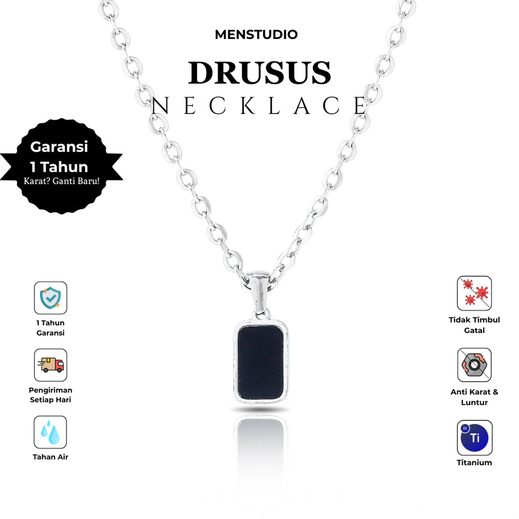MENSTUDIO - Kalung Pria Wanita Liontin Persegi Titanium Anti Karat, Titanium Anti Karat, Jewelry, Me