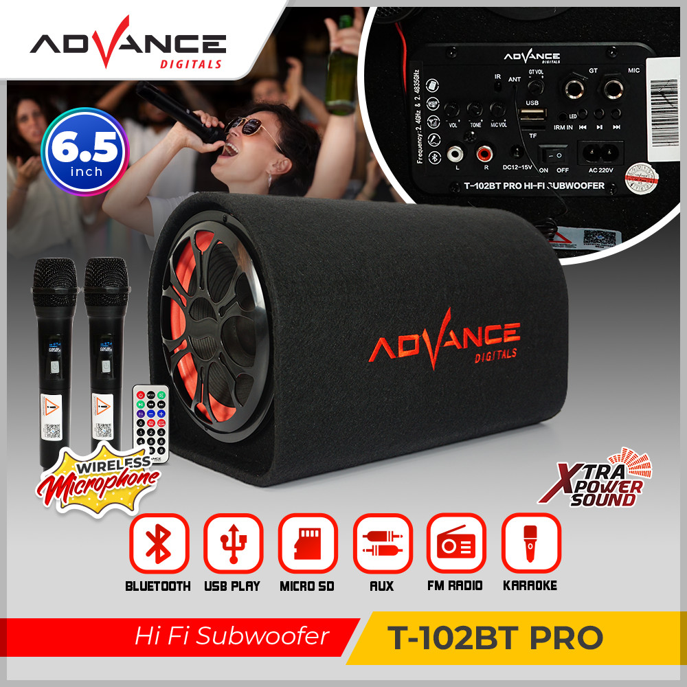 Advance T102BT-PRO Speaker Subwoofer 6.5 Inch Bass Mantap Karaoke Bluetooth Gratis 2 Mic Wireless