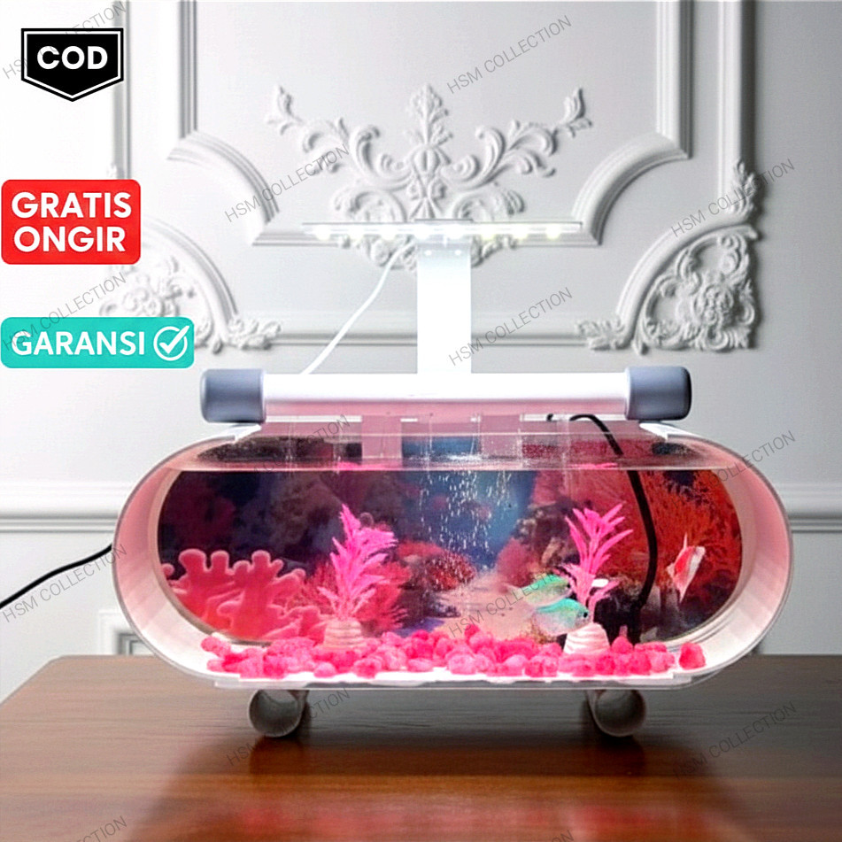 AQUARIUM MINI AKRILIK PVC IKAN HIAS/IKAN CUPANG FULLSET LAMPU LED POMPA FILTER AIR MANCUR/AQUARIUM M
