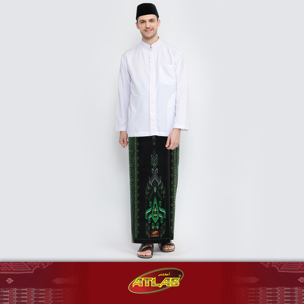 Sarung ATLAS Idaman 555 Kembang Motif BHS SGE 03 Hitam Hijau
