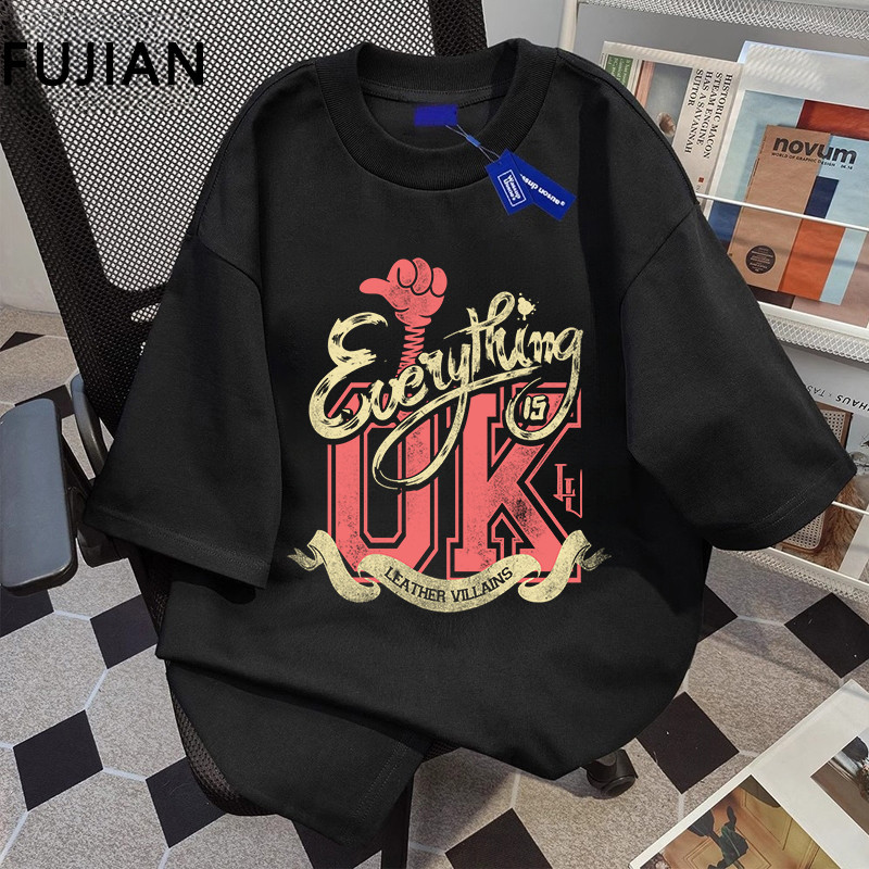 [COD]FUJIAN Korea style "OK"T-shirt Cotton Combed 24s Kaos Oversize Lengan Pendek | Unisex Atasan | 
