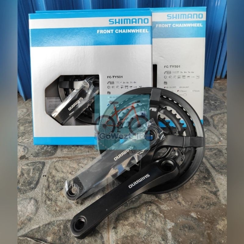 READY Gear Gir Crank Sepeda 3 Susun Shimano TY501 Alloy 48T 42T Hitam 3 Speed Lipat MTB Gunung Fixie