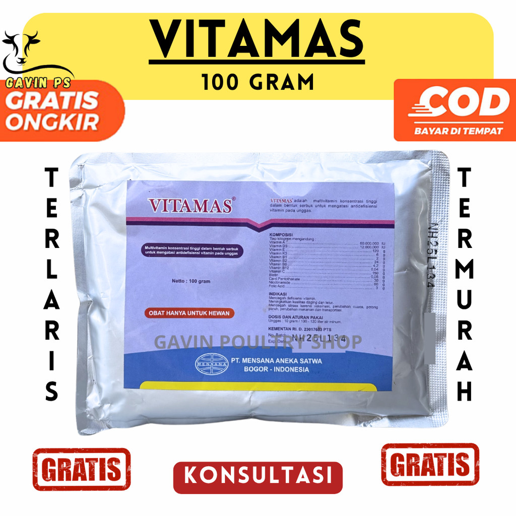 VITAMAS 100 gram - 13 Multivitamin Konsentrasi Tinggi Kualitas Daging Telur Ayam Unggas Hewan Ternak